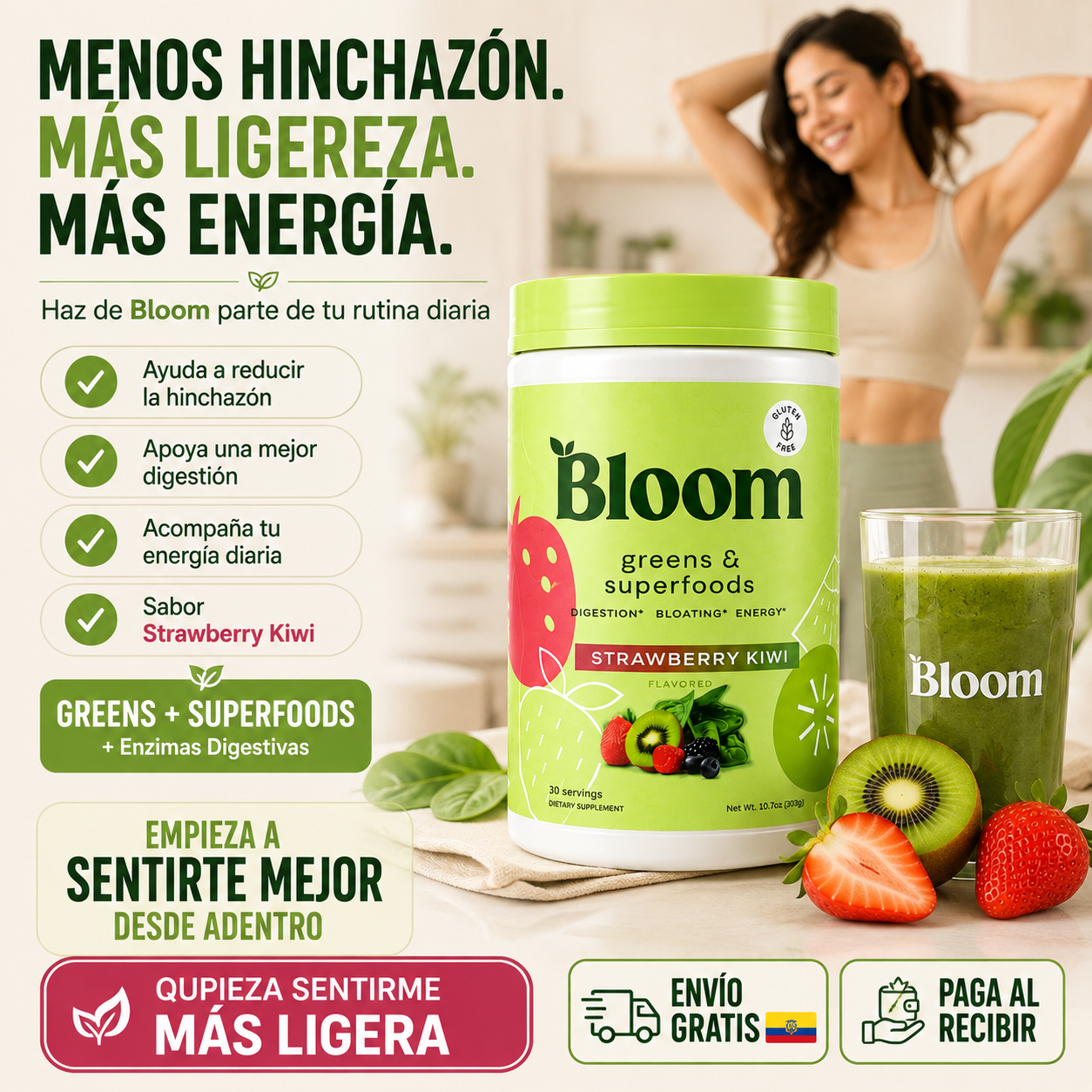 Bloom Strawberry Kiwi — energía y digestión en cada sorbo