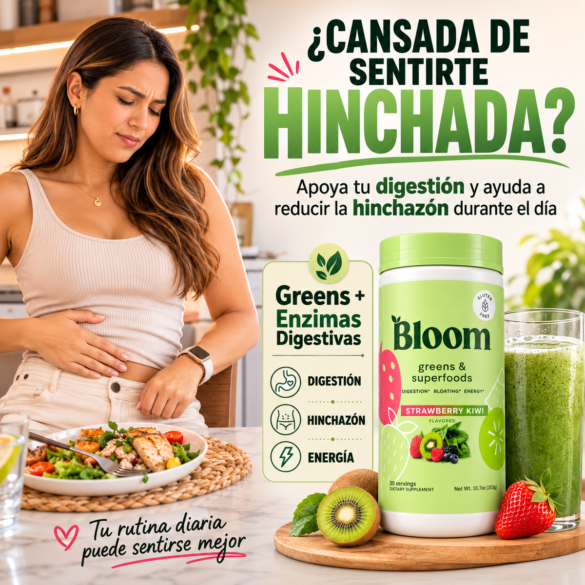 Bloom Strawberry Kiwi — energía y digestión en cada sorbo