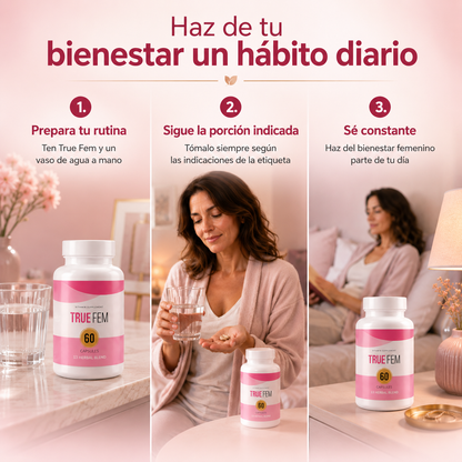 True Fem — Equilibrio hormonal femenino natural, 60 cápsulas
