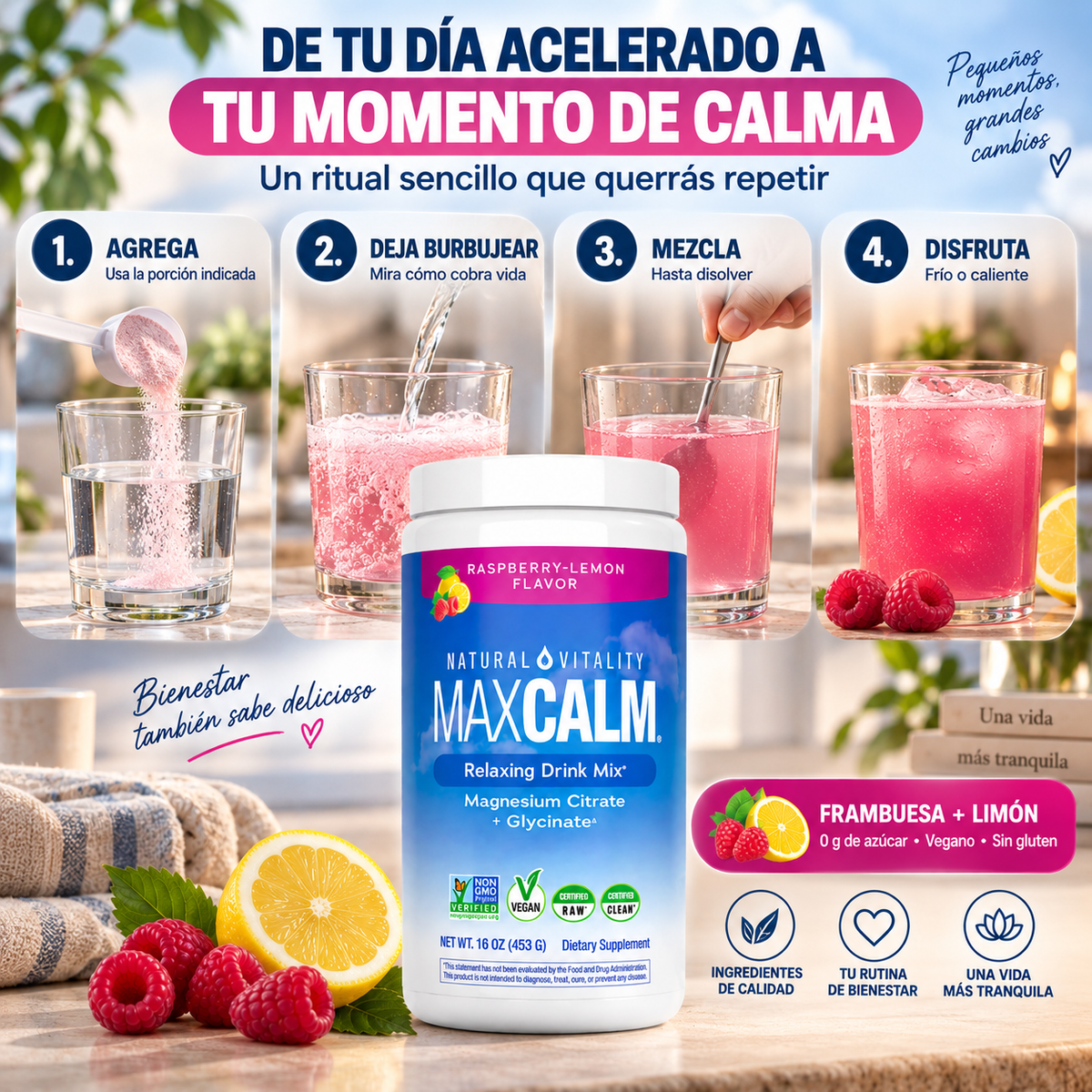 MaxCalm Relaxing Drink Mix — Relajación profunda, descanso sin estrés en cada sorbo
